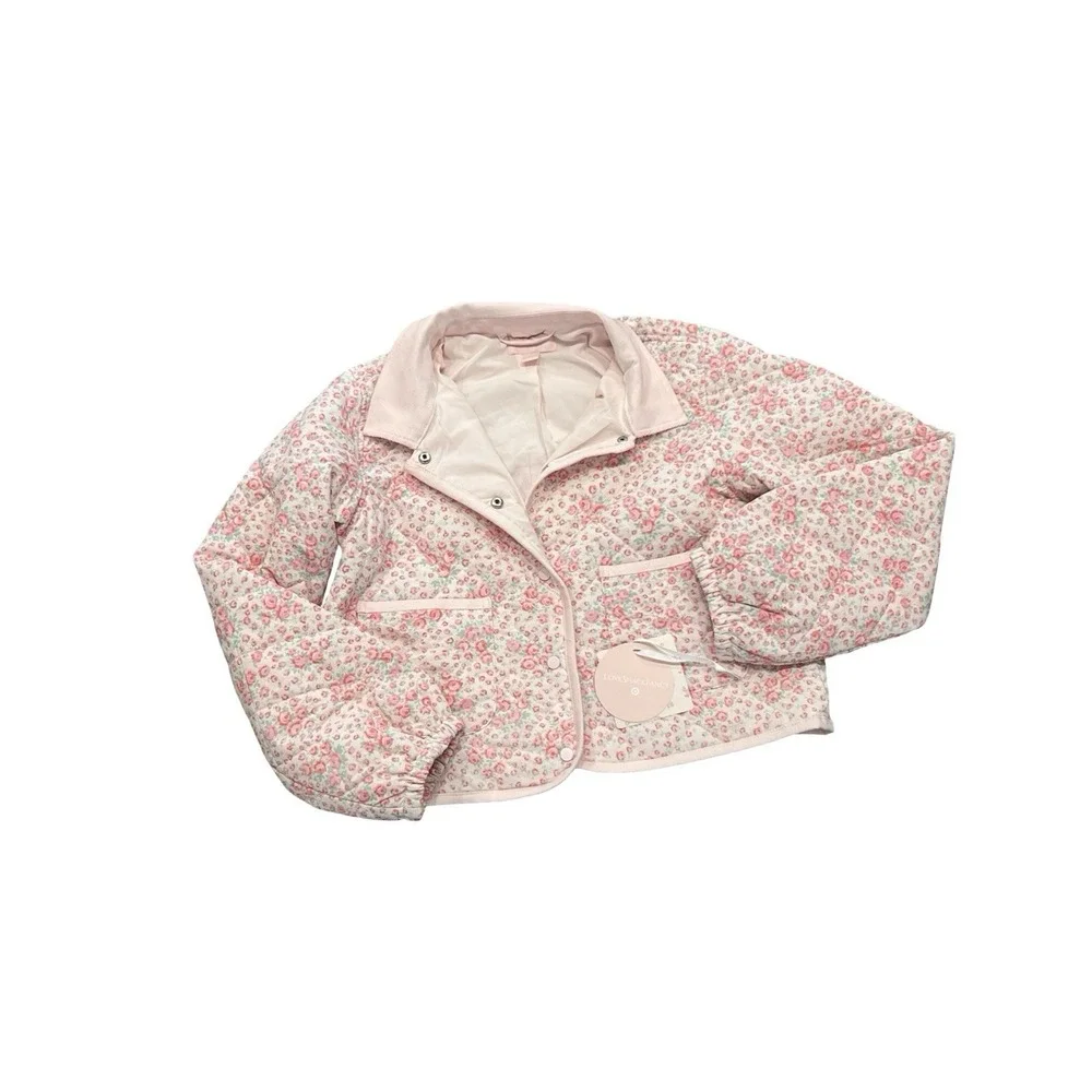 Love Shack Fancy Charlotte Rose Pink Quilted Barn Jacket Large NWT